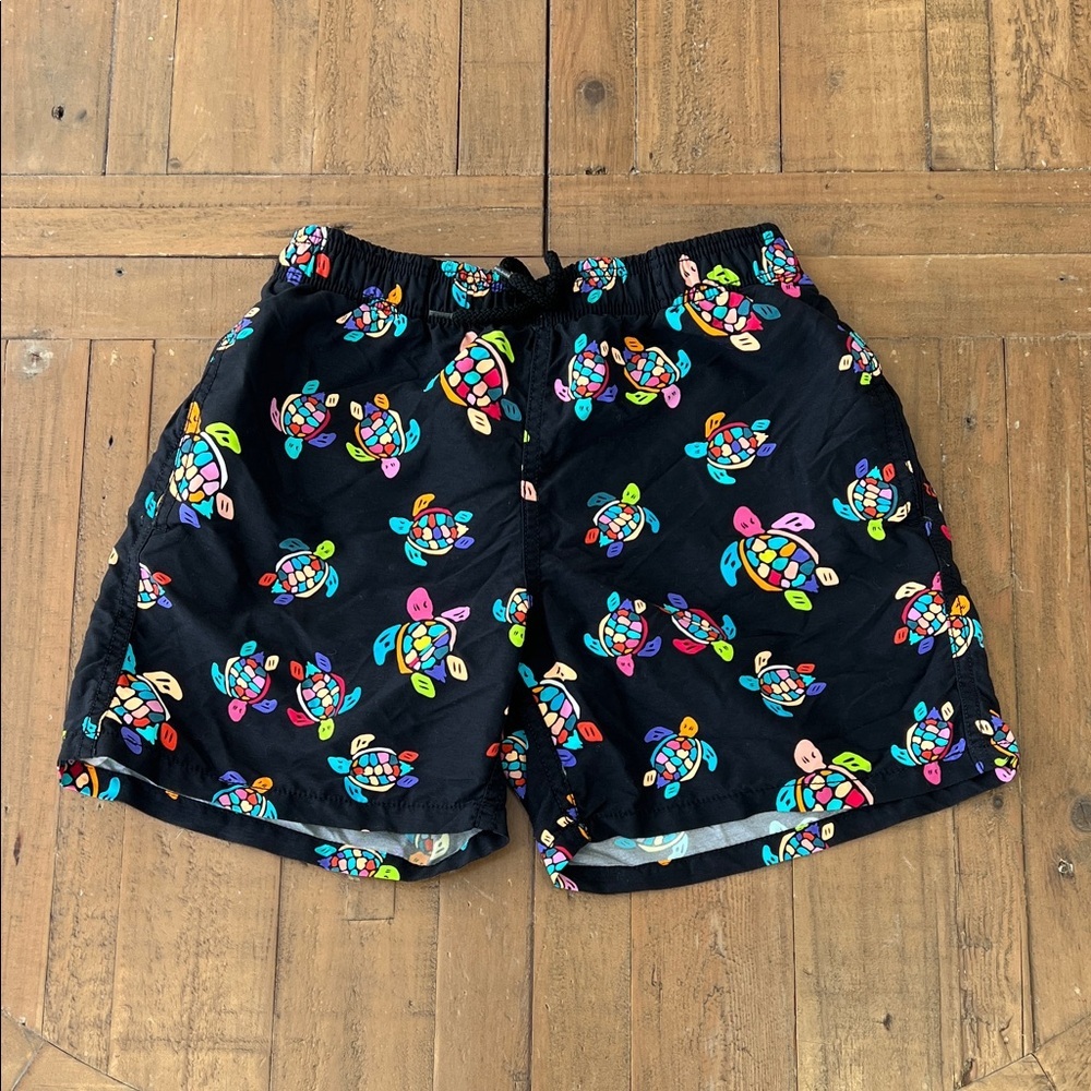 Vilebrequin over the rainbow turtle print black swim trunks kids size 14